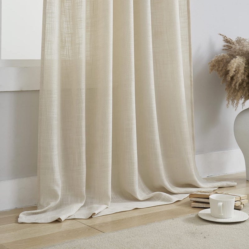 VOILYBIRD Palma Linen Semi Sheer Curtains for Bedroom 63 Inch Length Light Filtering Draperies Bronze Grommet Set of 2 Panels (52''W x 63''L, Beige) - Image 4